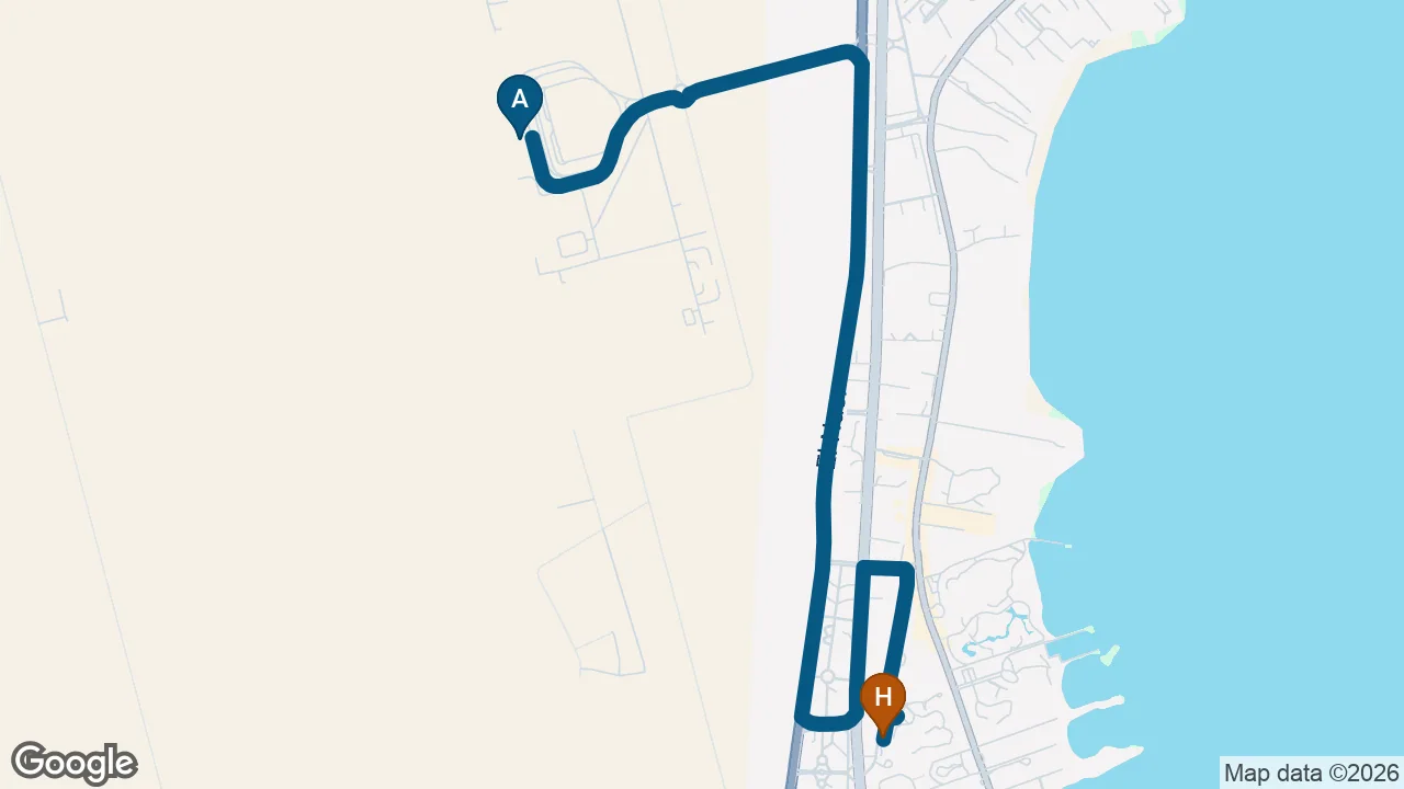 Driving route from Hurghada Airport to Royal Lagoons Resort